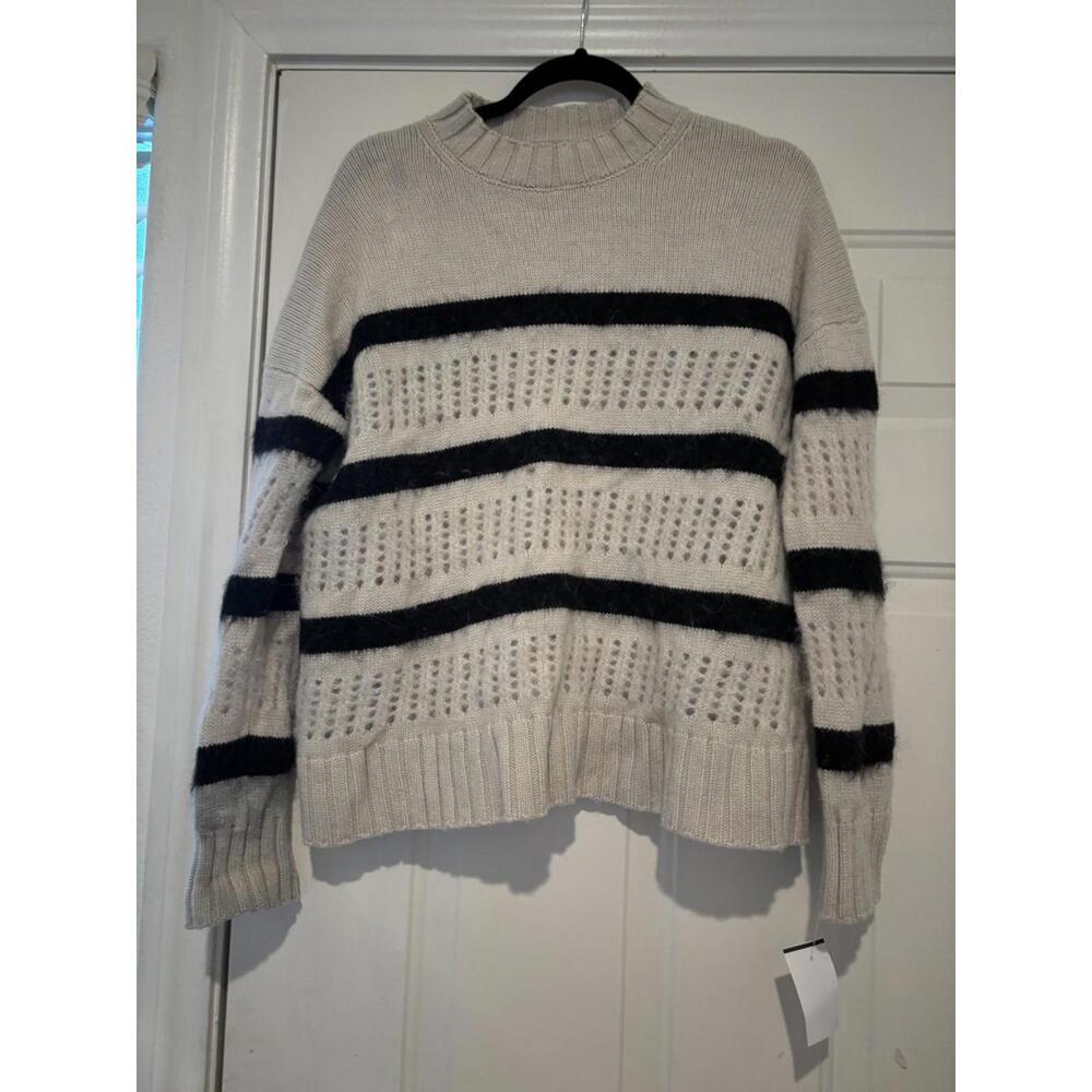 Womens All Saints Sweater sz S cream with black‎ stripes #385